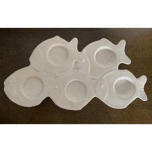 School of 5 fish tealight votive candle holder ceramic plate